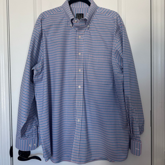 Jos A Banks Traveler Collection Blue Checkered Shirt - Picture 1 of 7